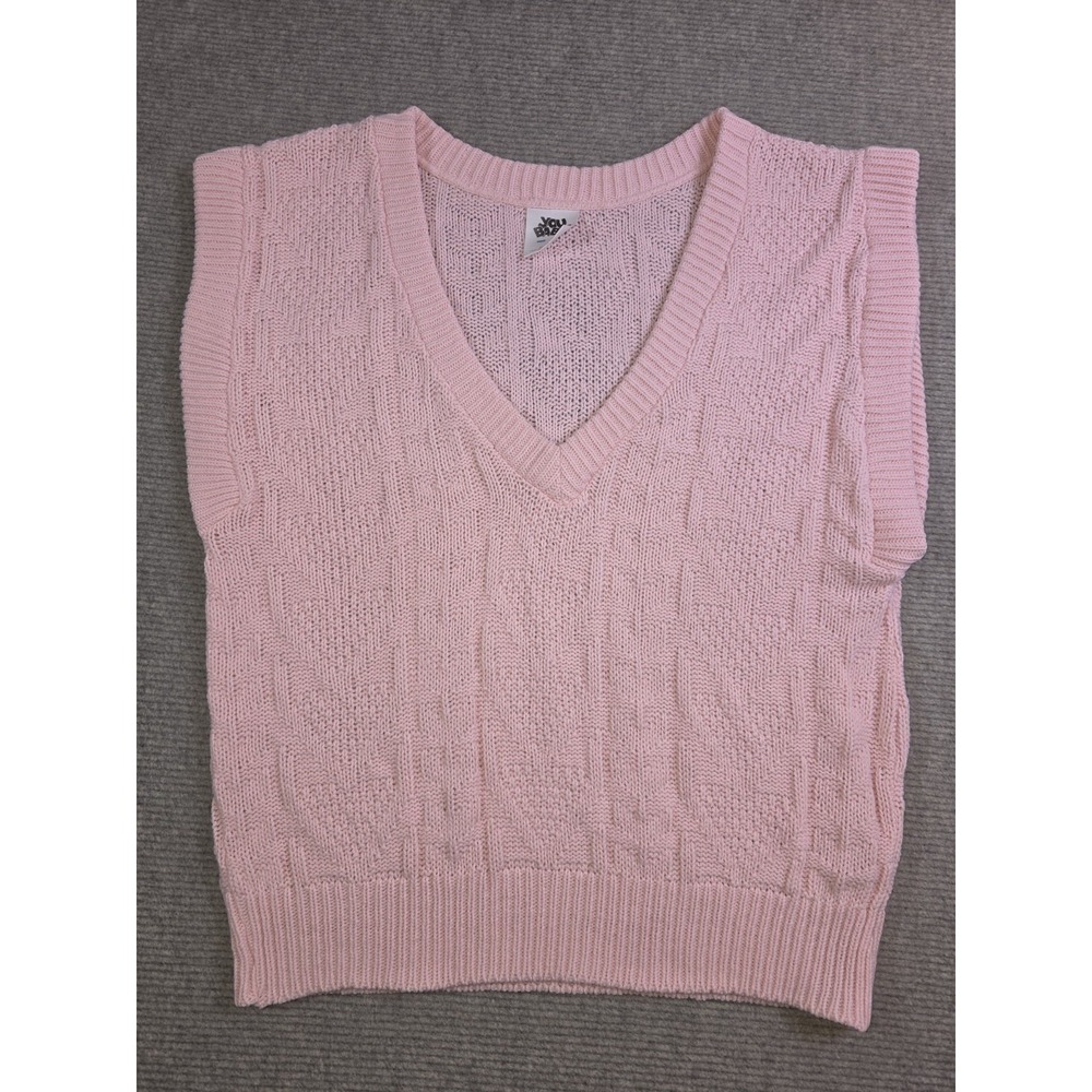 You Babes Cable Knit Sweater Vest Womens Pink V Neck Pullover Made in USA Sz L
